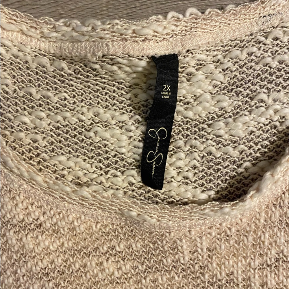 JESSICA SIMPSON Plus Size Lace Trimmed Slub knit LS Woven Sweater Tunic Top 2X - Picture 5 of 8